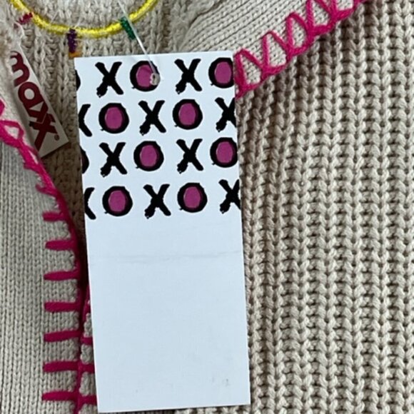 Anthropology NWT Kerri Rosenthal Beige Smiley Face Stitch Hooded Cardigan Medium - Picture 10 of 14